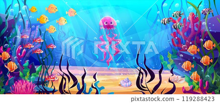 Funny jellyfish swimming in sea water 119288423