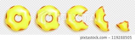 Realistic set of whole and bitten donuts 119288505