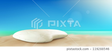 Realistic white marble stone on sandy beach Realistic white marble stone on sandy beach 119288546