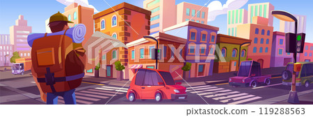 Man with map explore city street vector background 119288563