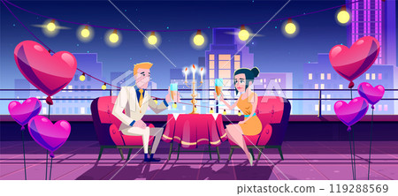 Romantic dinner date at night on city terrace 119288569