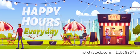 Happy hour in park street cafe vector illustration 119288573