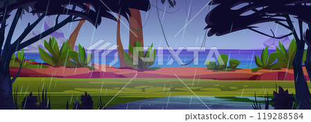 Tropical coastline with exotic trees, rainy day Tropical coastline with exotic trees, rainy day 119288584