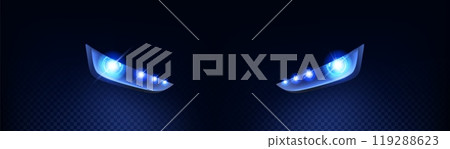 Realistic blue led car light flare vector effect Realistic blue led car light flare vector effect 119288623