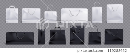 White and black paper bag and handle vector mockup 119288632