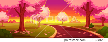 Sakura blossom park road cartoon illustration Sakura blossom park road cartoon illustration 119288645