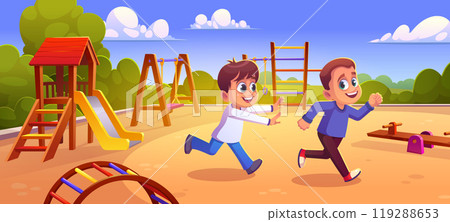 Playground park in kindergarten with children 119288653