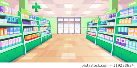 Medical pharmacy shop interior vector illustration Medical pharmacy shop interior vector illustration 119288654