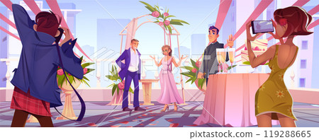 Marriage scene flower decor and couple cartoon 119288665