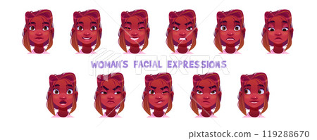 Black woman face expression cartoon vector set Black woman face expression cartoon vector set 119288670
