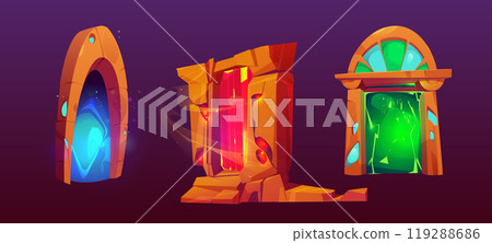 Set of ancient stone portals with magic light 119288686