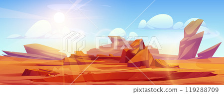 Uninhabited desert landscape under blazing sun 119288709