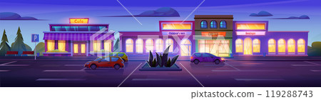 Night supermarket store building with parking 119288743