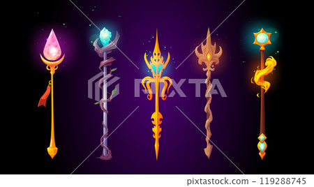 Cartoon vector magic fantasy game trident weapon 119288745