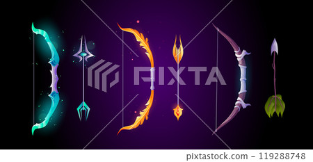 Magic bow with arrow weapon 3d fantasy game icon 119288748