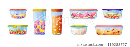 Plastic food container box with lunch salad vector Plastic food container box with lunch salad vector 119288757