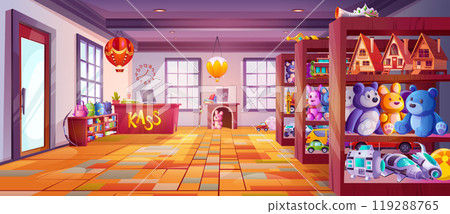 Toy store with shelf cartoon vector illustration Toy store with shelf cartoon vector illustration 119288765