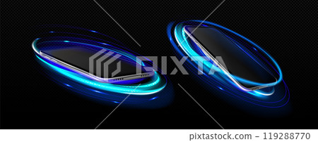 Realistic set of 3D smartphones with light effect Realistic set of 3D smartphones with light effect 119288770