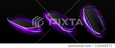 3d purple neon ring and mobile phone background 119288771