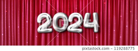 Silver 2024 numbers on Viva Magenta silk cloth 119288775