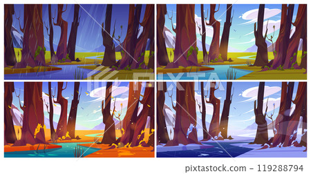 Four season set of mountain river in forest 119288794