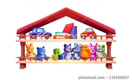 Toy shelf in nursery room or store cartoon vector 119288807