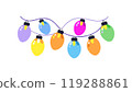 Bright and vibrant string of christmas lights, perfect for festive decoration themes. features multicolored bulbs in various hues for a joyful holiday atmosphere. 119288861