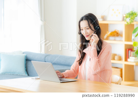 A female operator working from home A female operator working from home 119288990