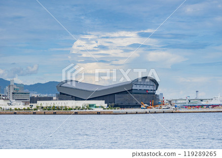 The arena under construction at Meriken Park as seen from a sightseeing boat on a clear day in Kobe Port 119289265
