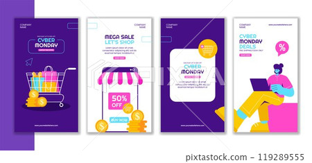 Cyber Monday Sales Event Flat Cartoon Style Social Media Stories Background Cyber Monday Sales Event Flat Cartoon Style Social Media Stories Background 119289555