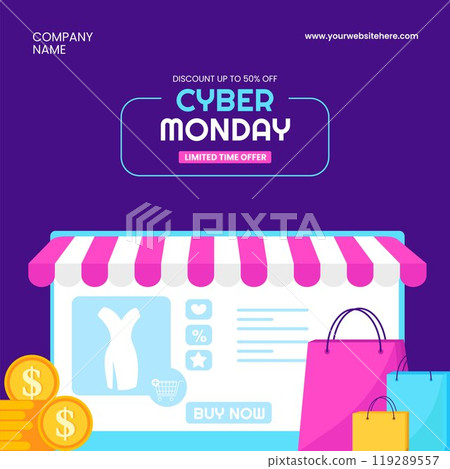 Cyber Monday Promotional Illustration with Hand Drawn Cartoon Elements Cyber Monday Promotional Illustration with Hand Drawn Cartoon Elements 119289557