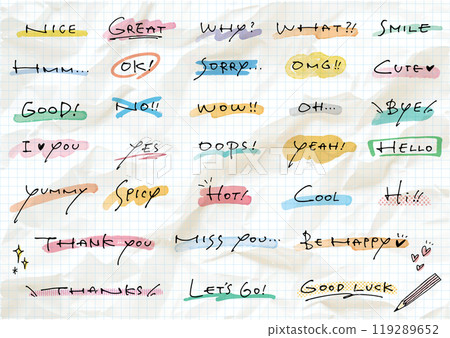 手寫文字素材。情感消息集。 119289652