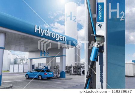 A hydrogen fueling nozzle. Refueling car with hydrogen fuel A hydrogen fueling nozzle. Refueling car with hydrogen fuel 119289687