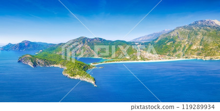 Beautiful blue lagoon and beach in Oludeniz, Fethiye district, southwestern Turkey 119289934