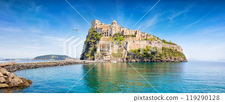 Aragonese Castle is most popular landmark in Tyrrhenian sea near Ischia island, Italy. 119290128