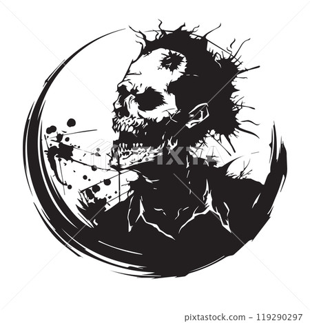 Scary Zombie Face Silhouette Halloween Vector for Design Projects 119290297