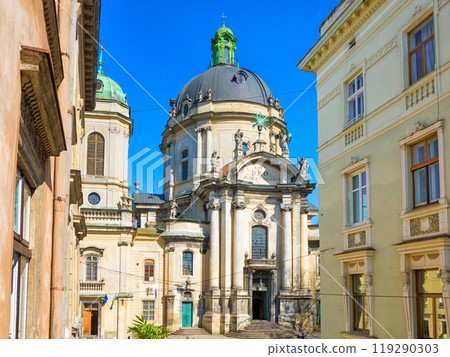 Dominican church and monastery in historical old city district of Lviv, Ukraine 119290303