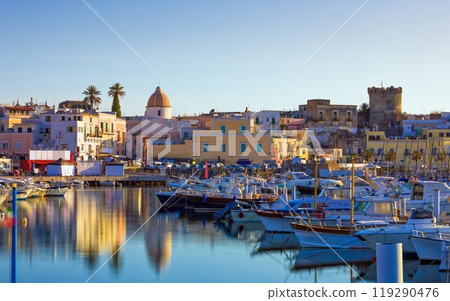 Sunset view of Forio, Ischia island, Italy. 119290476
