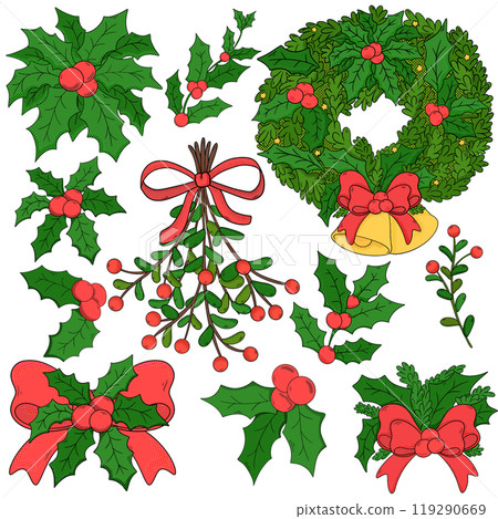 holly leaves and berries christmas pop art holly leaves and berries christmas pop art 119290669