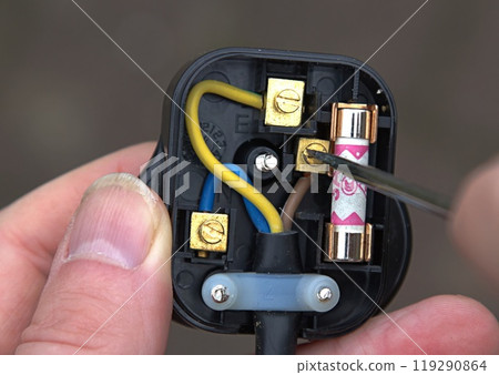 Wiring a British three pin electrical plug Wiring a British three pin electrical plug 119290864