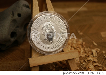 Silver commemorative coin of Elizabeth II 1952-2022. Australian 1 Dollar. Silver commemorative coin of Elizabeth II 1952-2022. Australian 1 Dollar. 119291318