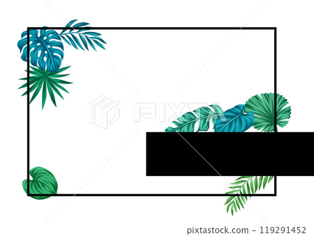 Frame with stylized palm leaves. Decorative image of tropical foliage and plants. 119291452