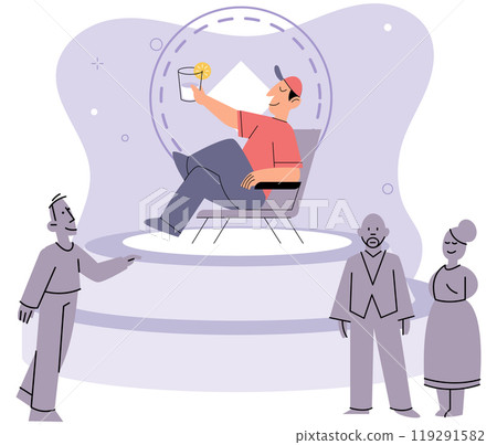 Introvert vector illustration. Anxiety and fear can arise when introverts are pushed outside their comfort zone Ignoring social situations temporarily can be self care practice for introverts Introvert vector illustration. Anxiety and fear can arise when introverts are pushed outside their comfort zone Ignoring social situations temporarily can be self care practice for introverts 119291582