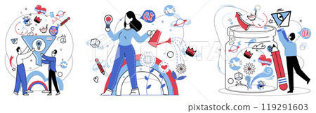 Innovative concepts vector illustration. Progress unfolds when creativity and strategic planning dance with innovative concepts In realm development, imagination is fuel for efficient progress Innovative concepts vector illustration. Progress unfolds when creativity and strategic planning dance with innovative concepts In realm development, imagination is fuel for efficient progress 119291603