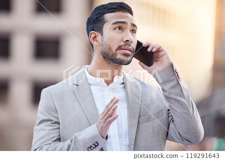 Phone call, thinking or businessman in city with b2b conversation, networking or client communication. Travel, planning or Asian consultant with smartphone app in Tokyo calling taxi chauffeur service Phone call, thinking or businessman in city with b2b conversation, networking or client communication. Travel, planning or Asian consultant with smartphone app in Tokyo calling taxi chauffeur service 119291643