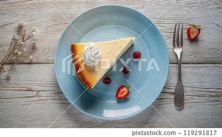 從上面取出的盤子上的起司蛋糕 119291817