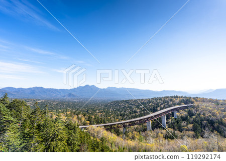 Mikuni Pass on a clear autumn day, Matsumi Bridge, National Route 273, Kamishihoro Town, Hokkaido 119292174