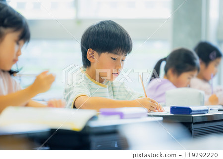 Elementary school students taking lessons in a classroom 119292220