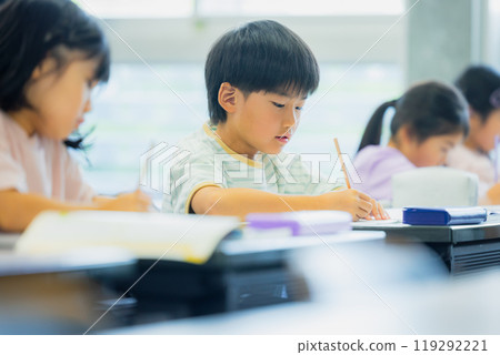 Elementary school students taking lessons in a classroom 119292221
