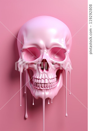 Human skull with dripping pink paint. Generative Ai 119292808
